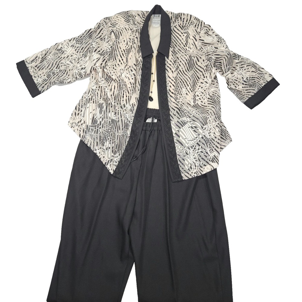 R&M Richards 3pc Pantsuit Set Size 20WP Zebra Print Jacket‎ Tank Necklace Pants
